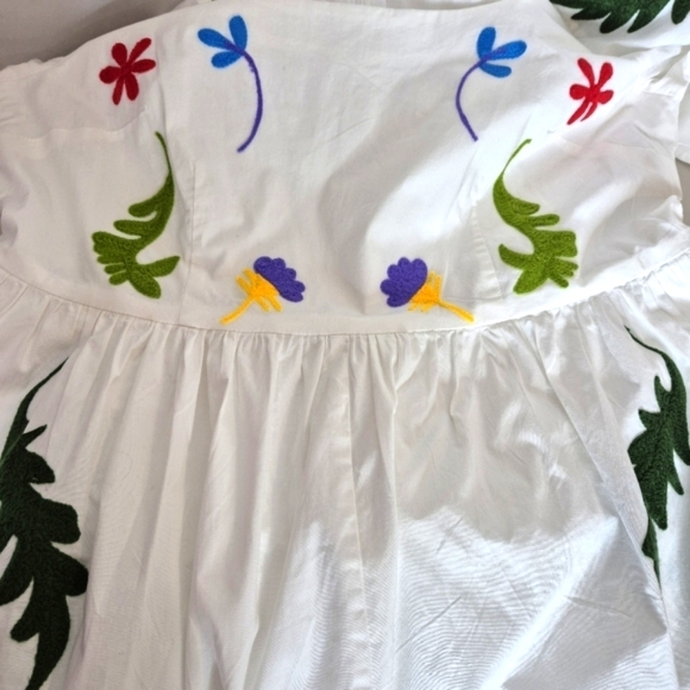 eShakti Floral Embroidered Cotton Poplin Dress - Size L - Picture 12 of 16